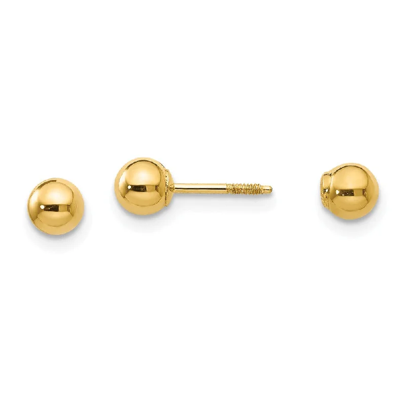 cubic zirconia stud earrings for women -Reversible 4mm Polished Ball Screw Back Earrings in 14k Yellow Gold