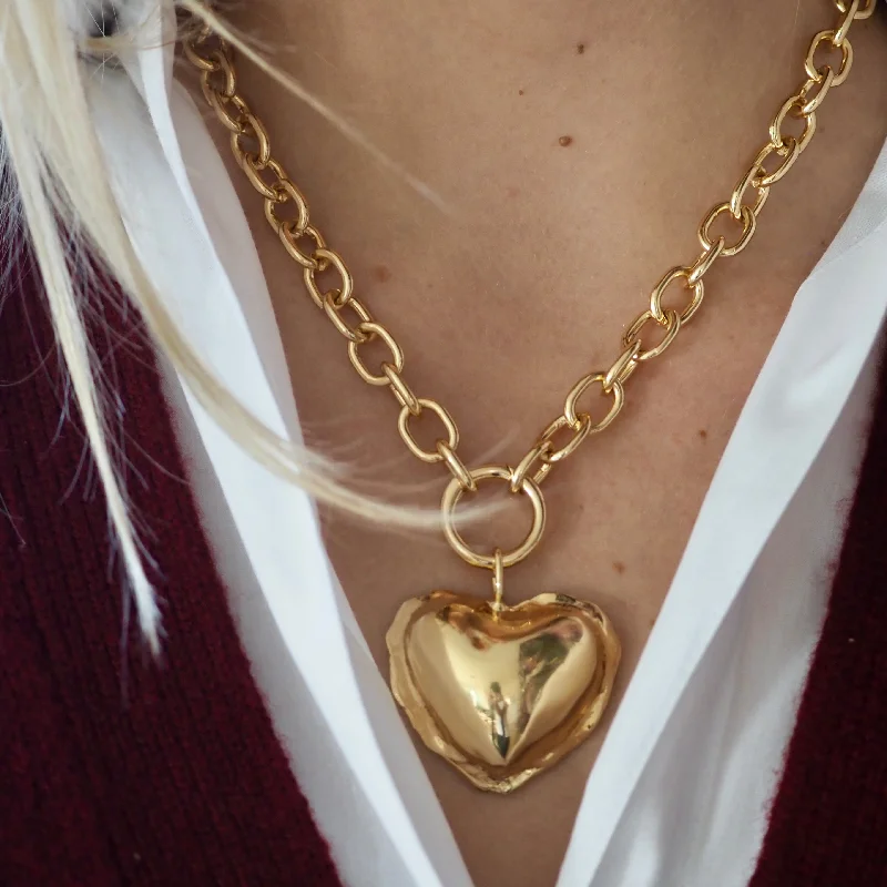 bold fashion necklaces for women -ALEXANDRA PUFFED  HEART NECKLACE