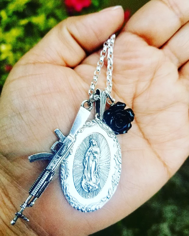 sapphire pendant necklaces for women -Virgen de Guadalupe Revolution Necklace