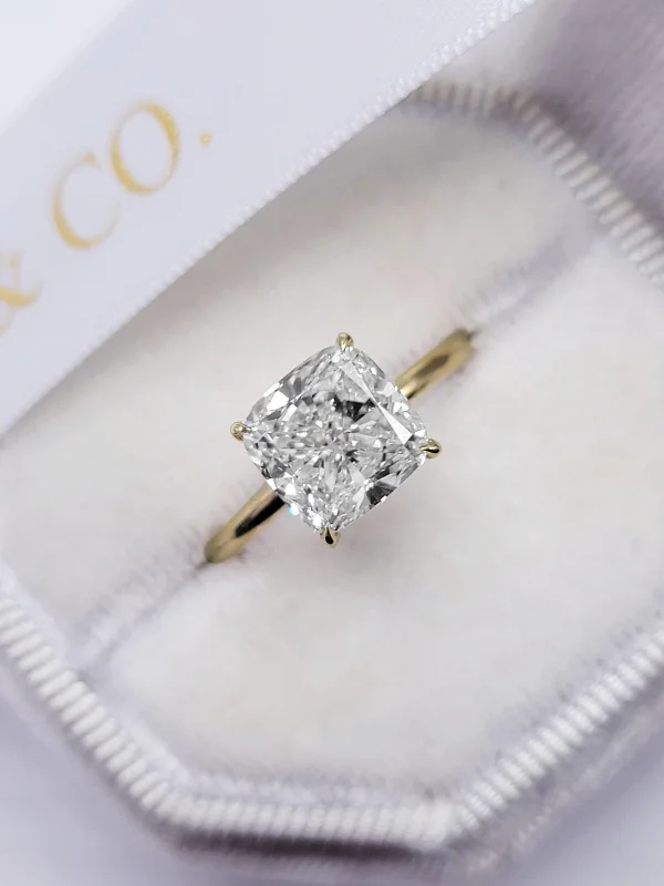 celestial engagement rings -3.20 Carats Lab Grown Cushion Cut Solitaire Hidden Halo Diamond Engagement Ring