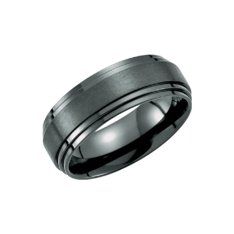 chunky rings for women -8mm Black Titanium Double Ridged Comfort Fit Band