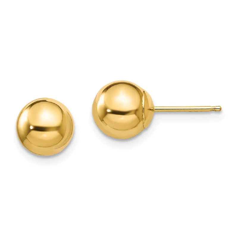 silver earrings for women -7mm Polished Ball Friction Back Stud Earrings in 14k Yellow Gold