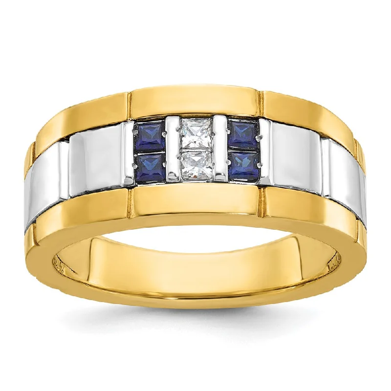 oval rings for women -9.5mm 10K Two Tone Gold Lab-Created Sapphire & Diamond Tapered Band