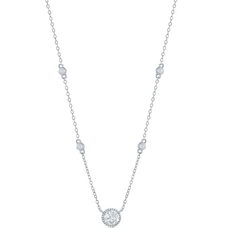 infinity necklaces for women -Classic Women's Necklace - Sterling Silver Round CZ Station | M-6886