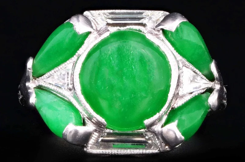 chunky rings for women -Art Deco Marsh & Co Platinum "A" Jade & Diamond Ring