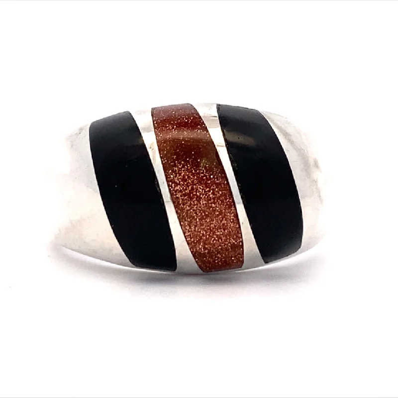 best delicate rings for women -Estate  Onyx And Sunstone Simulant Ring in Silver