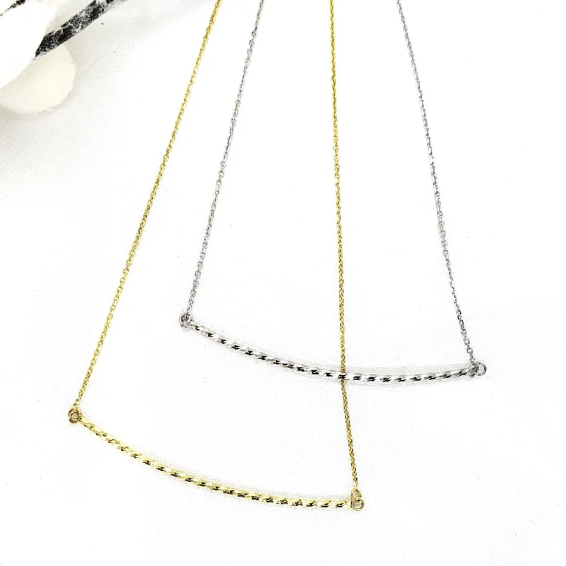 moon necklaces for women -10k Gold Sparkle Cut Curved Bar Necklace