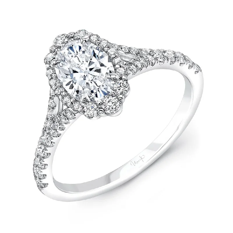 oval engagement rings -Uneek Petals Collection Halo Oval Shaped Engagement Ring