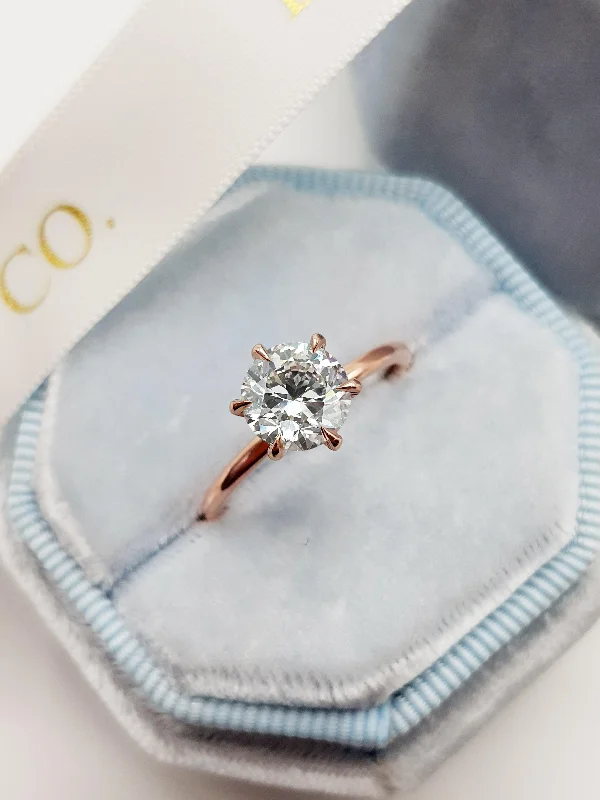 petite engagement rings -1.01 Carat Round Brilliant Cut Six Prongs Diamond Engagement Ring in Rose Gold