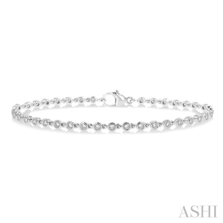 sapphire bracelets for women -1 ctw Bezel Set Round Cut Diamond Tennis Bracelet in 14K White Gold