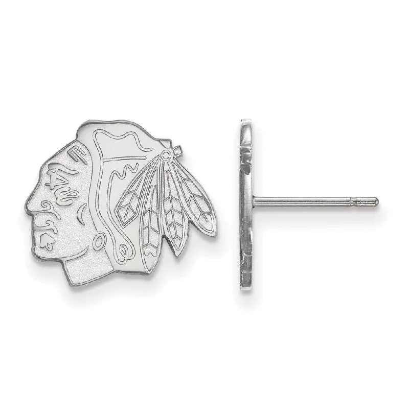 white gold earrings for women -Sterling Silver NHL Chicago Blackhawks Small Post Earrings