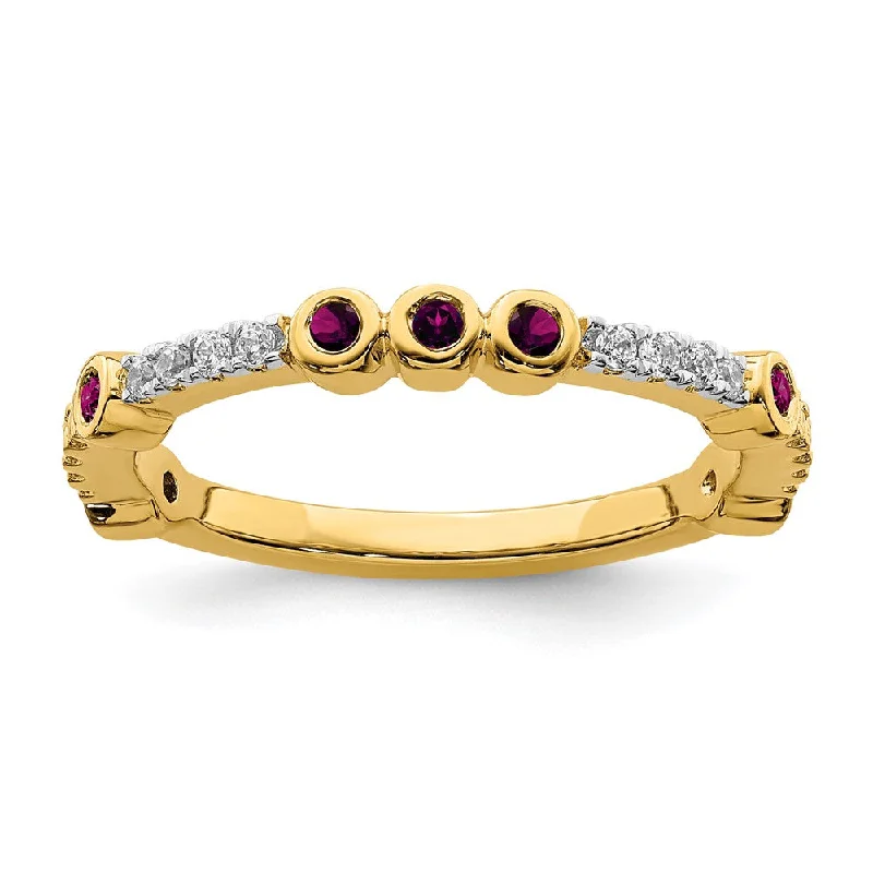 rose quartz rings for women -2mm 14k Yellow Gold Rhodolite Garnet & .08 Ctw Diamond Stackable Band