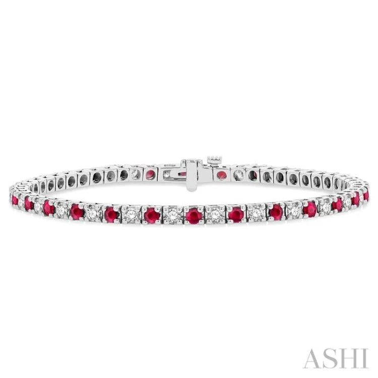 stylish bangles for women -1 1/2 ctw Square Box Link 2.5MM Ruby and Round Cut Diamond Precious Tennis Bracelet in 14K White Gold