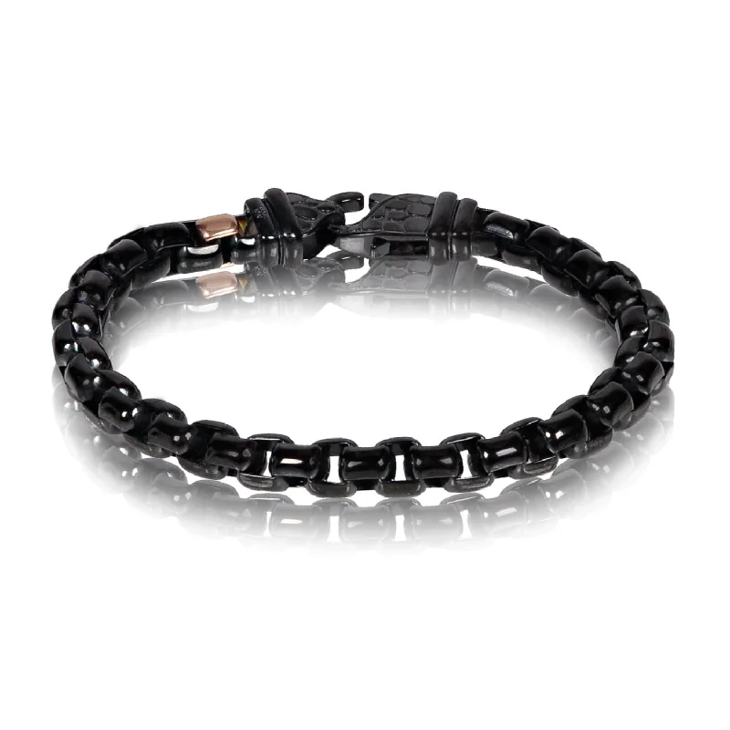 ruby bracelets for women -A.R.Z Men's Black Round Box Link  8.5 Bracelet