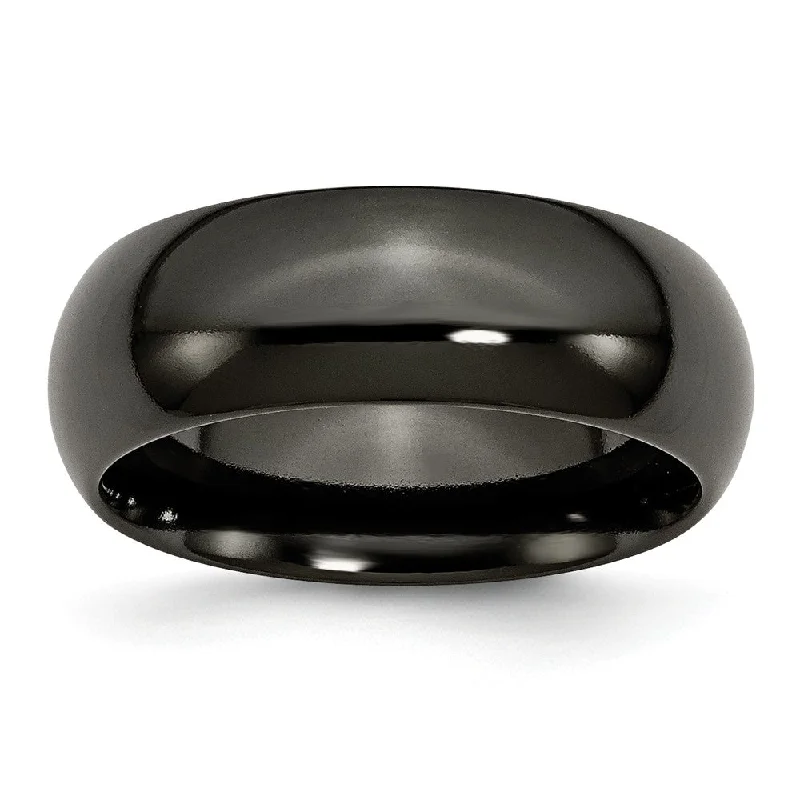 beaded rings for women -Black Titanium 8mm Polished Domed Comfort Fit Band