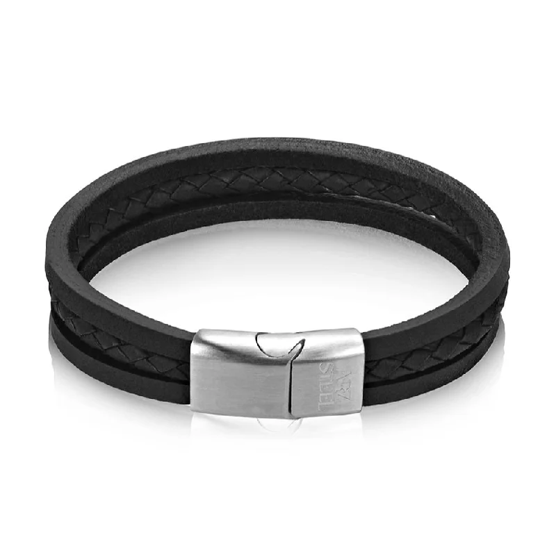 aquamarine bracelets for women -A.R.Z Men's Triple Strand Black Leather 8.5  Bracelet