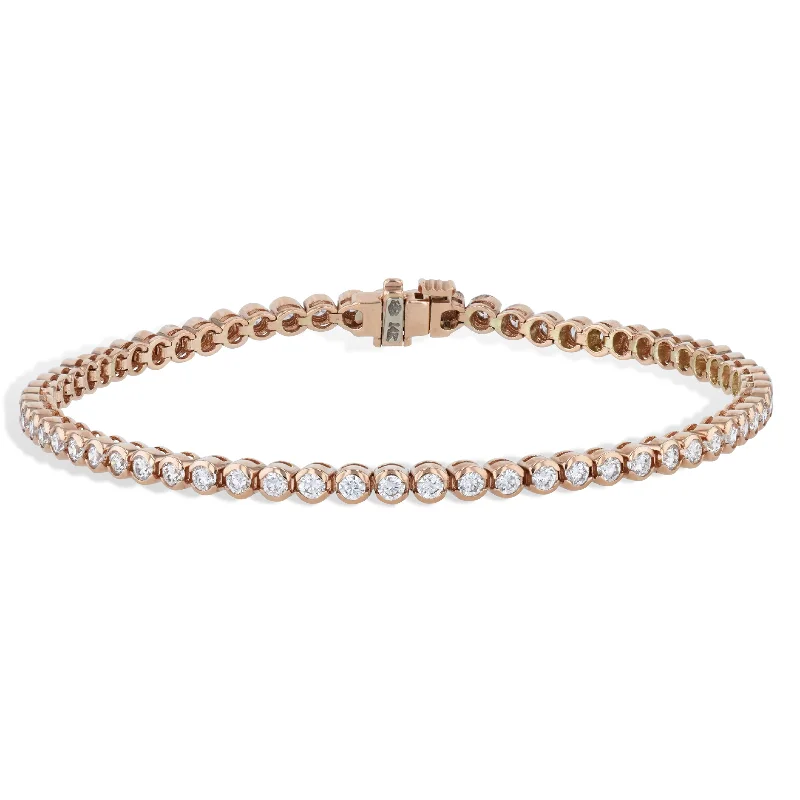 tiny layering bracelets for women -Semi-Bezel Diamond Pink Gold Tennis Bracelet