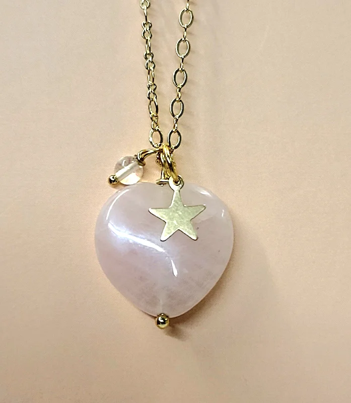 geometric necklaces for women -Rose Quartz Heart Charm Necklace