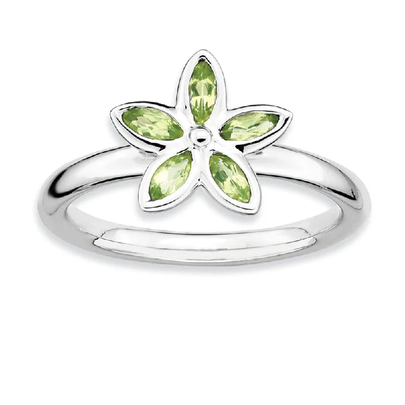 designer rings for women -Silver Stackable .41 Cttw Peridot Flower Ring