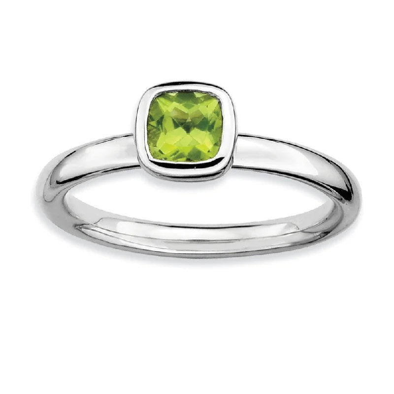 celestial star rings for women -Silver Stackable Cushion Cut Peridot Solitaire Ring