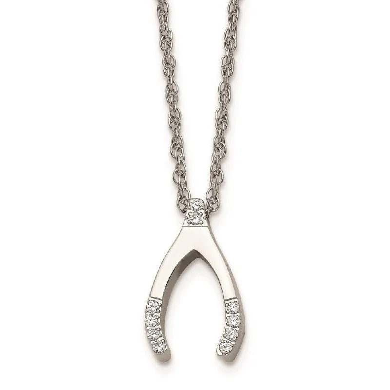 aesthetic necklaces for women -Stainless Steel w/ CZ Wishbone Necklace