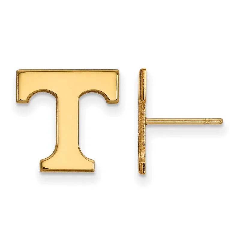 trendy earrings for women -14k Yellow Gold University of Tennessee Sm Initial T Post Earrings