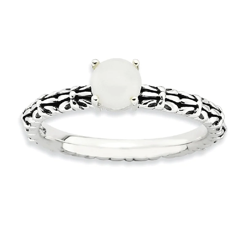 love knot rings for women -Antiqued SS Stackable White Agate Ring