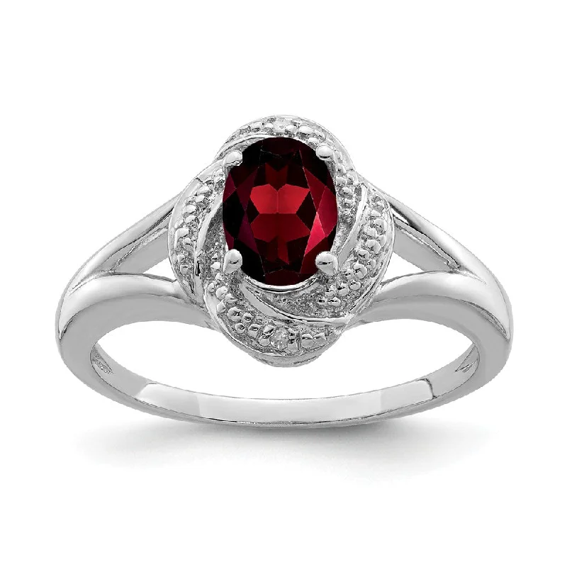 zodiac sign rings for women -Sterling Silver .01 Ctw (H-I, I2-I3) Diamond & Oval Garnet Ring