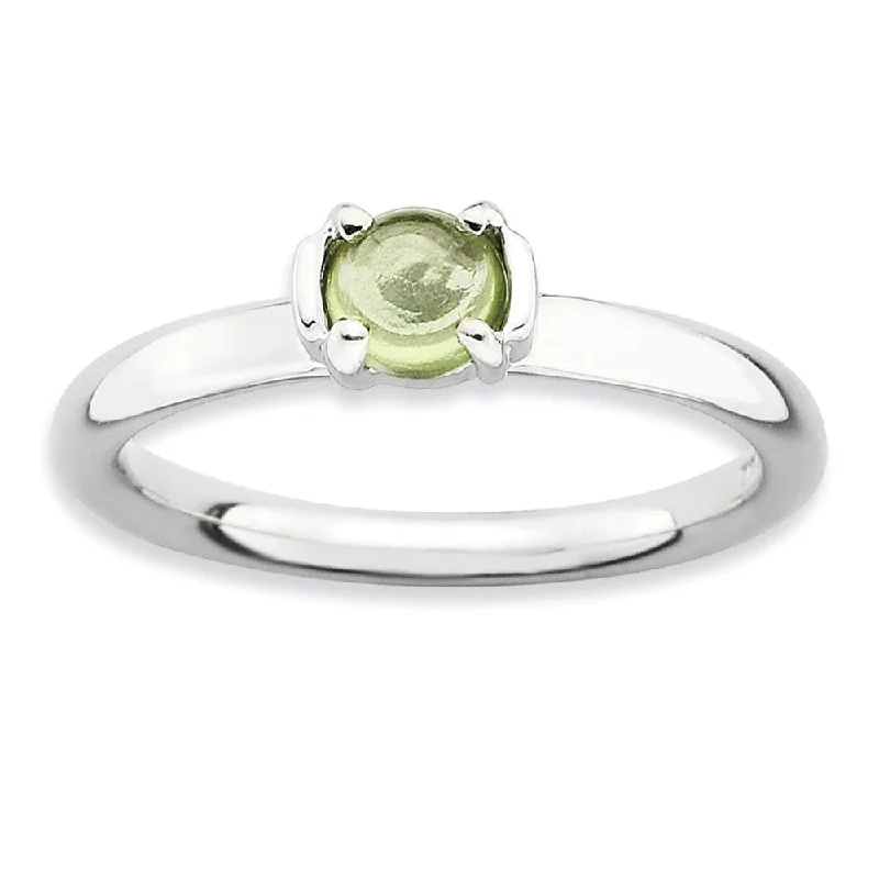 modern geometric rings for women -Silver Stackable 1/2 Carat Peridot Cabochon Ring