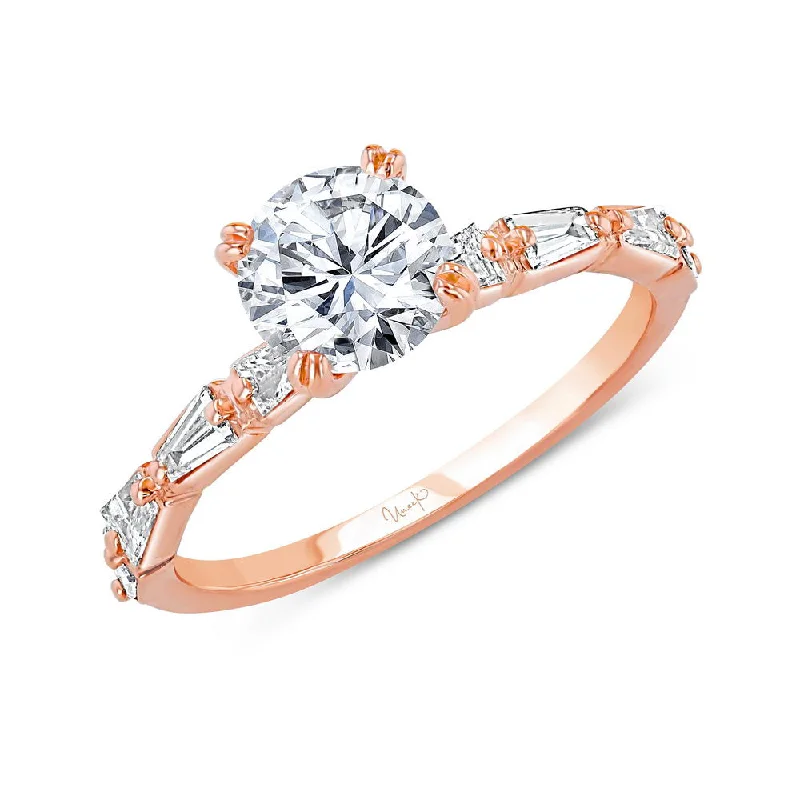 vintage diamond engagement rings -Uneek Us Collection Round Diamond Engagement Ring with Tapered Baguette Diamond Accents