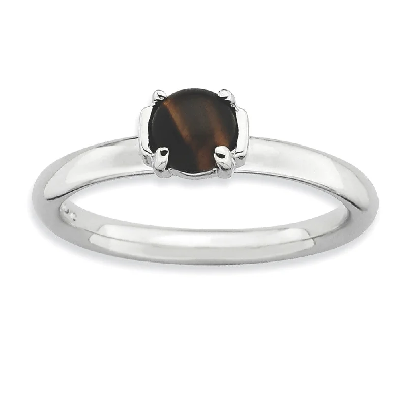 nature-inspired rings for women -Silver Stackable Tiger's Eye Ring