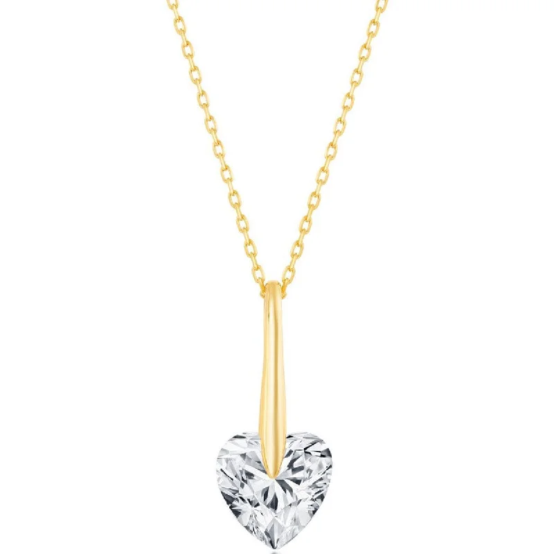 celestial star necklaces for women -Classic Women's Necklace - Gold Plated Sterling Silver 10mm Heart CZ | M-6779-GP