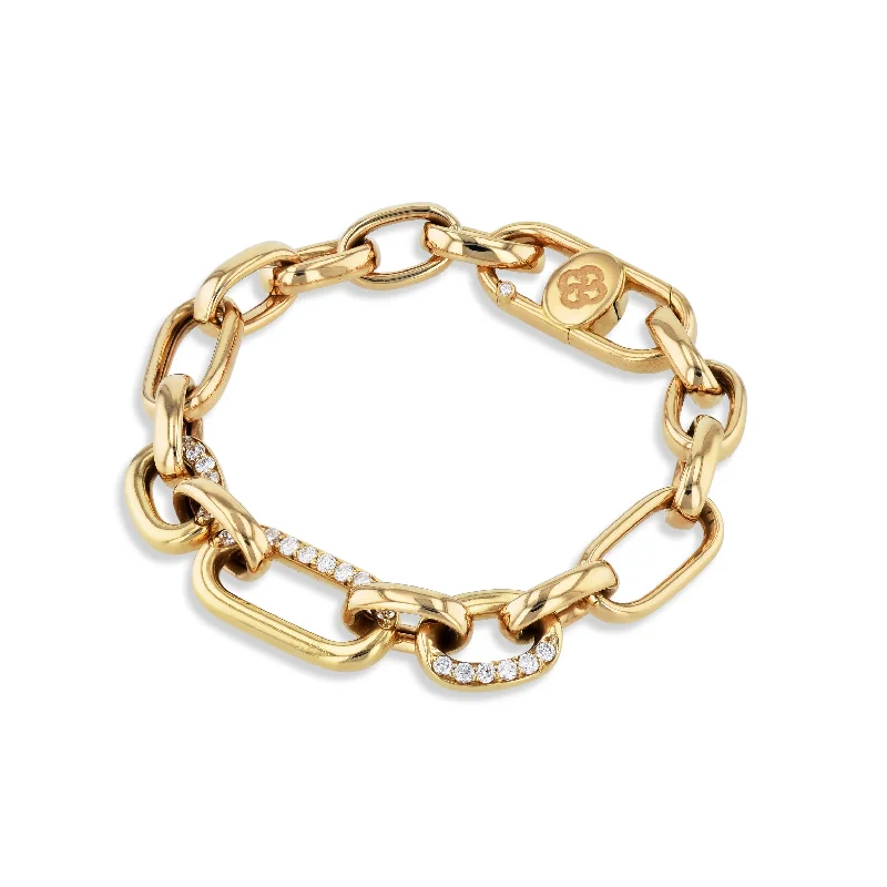 chunky bracelets for women -Yellow Gold Pave Diamond Chain Bracelet