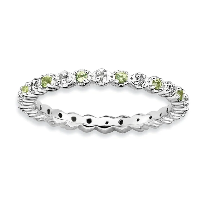 rose gold rings for women -2.25mm Stackable Peridot & .04 Ctw HI/I3 Diamond Silver Band