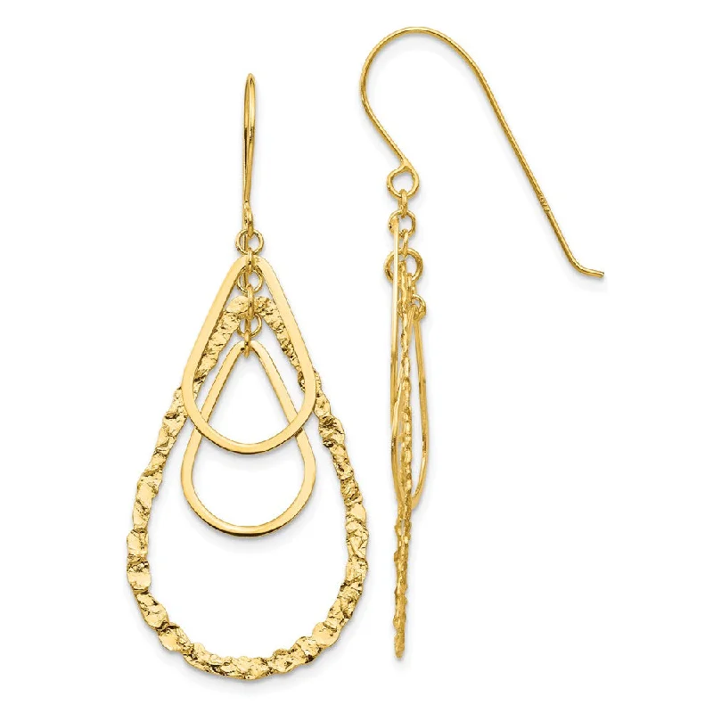 gold-plated earrings for women -Triple Teardrop Dangle Earrings in 14k Yellow Gold