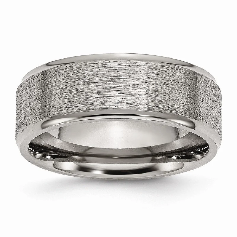 oval rings for women -Titanium Ridged Edge 8mm Brushed Finish Comfort Fit Band