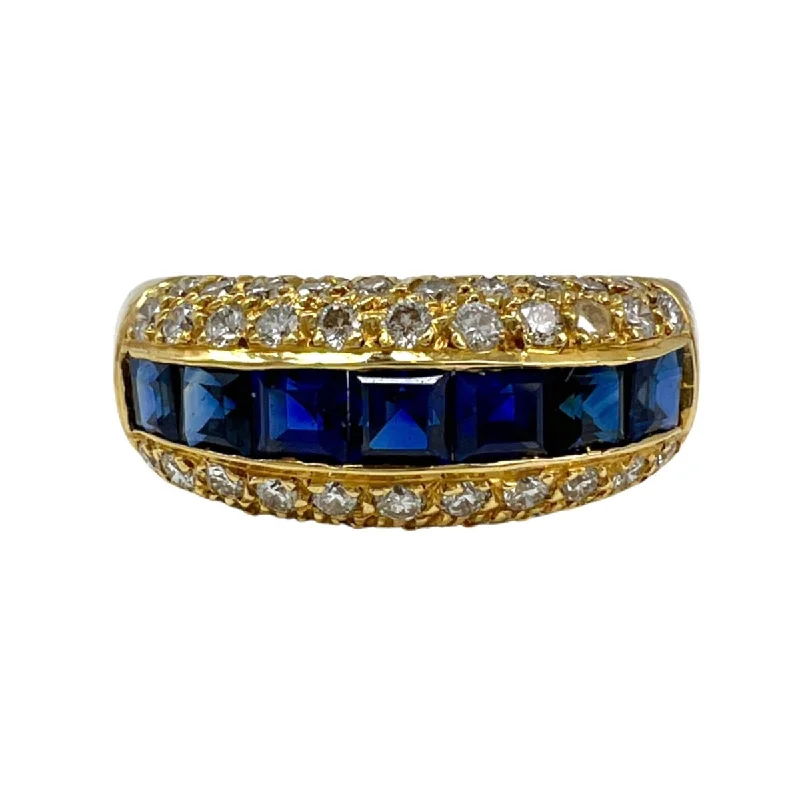 minimalist rings for women -Jacob Marshak 7 Square Sapphire and Pave Set Diamond Ring