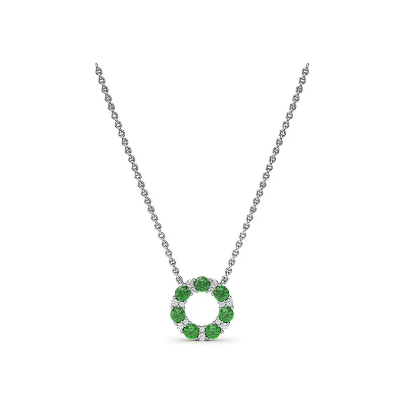 moonstone necklaces for women -Shared Prong Emerald and Diamond Circle Necklace N1868E