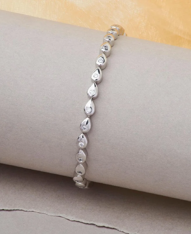 crystal bracelets for women -Pretty Stone Studded Silver Bracelet