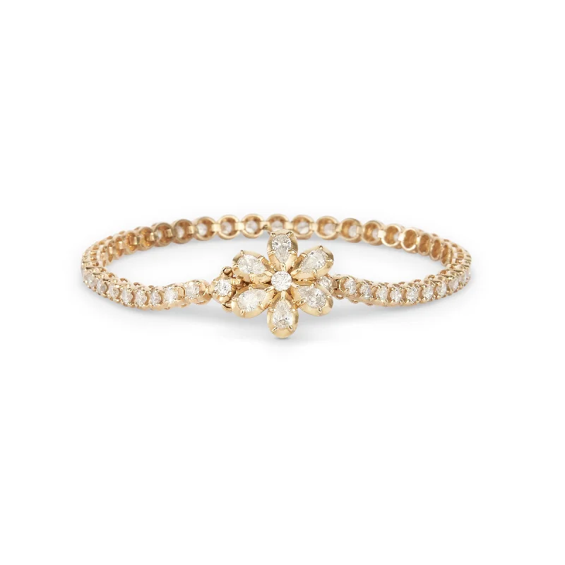 gold-plated bracelets for women -TEARDROP SOPHIA DIAMOND FLOWER BRACELET