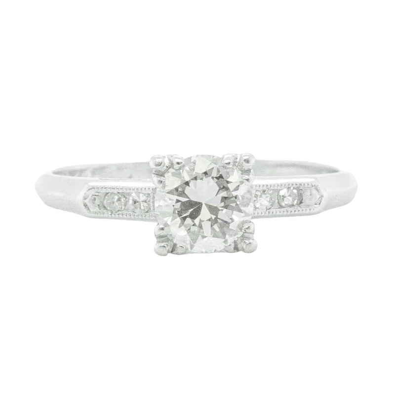 heart-shaped engagement rings -Platinum 0.75ct Old European Cut Diamond Engagement Ring c. XMASS 1943 Size 7.5