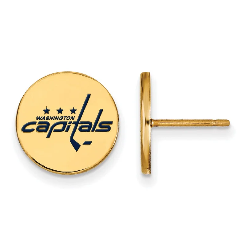 bold fashion earrings for women -SS 14k Yellow Gold Plated NHL Capitals SM Enamel Post Earrings