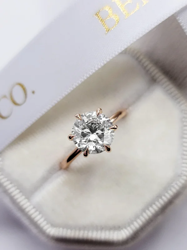 pear-shaped engagement rings -2.01 Carats Lab Grown Round Brilliant Cut Solitaire Diamond Engagement Ring in Rose Gold