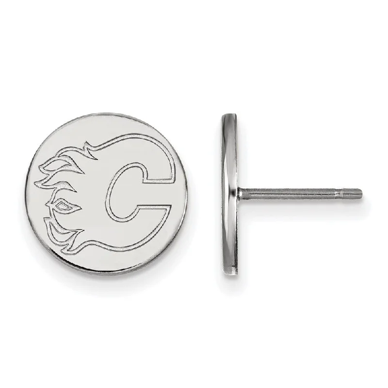 gold earrings for women -Sterling Silver NHL Calgary Flames Small Disc Post Earrings