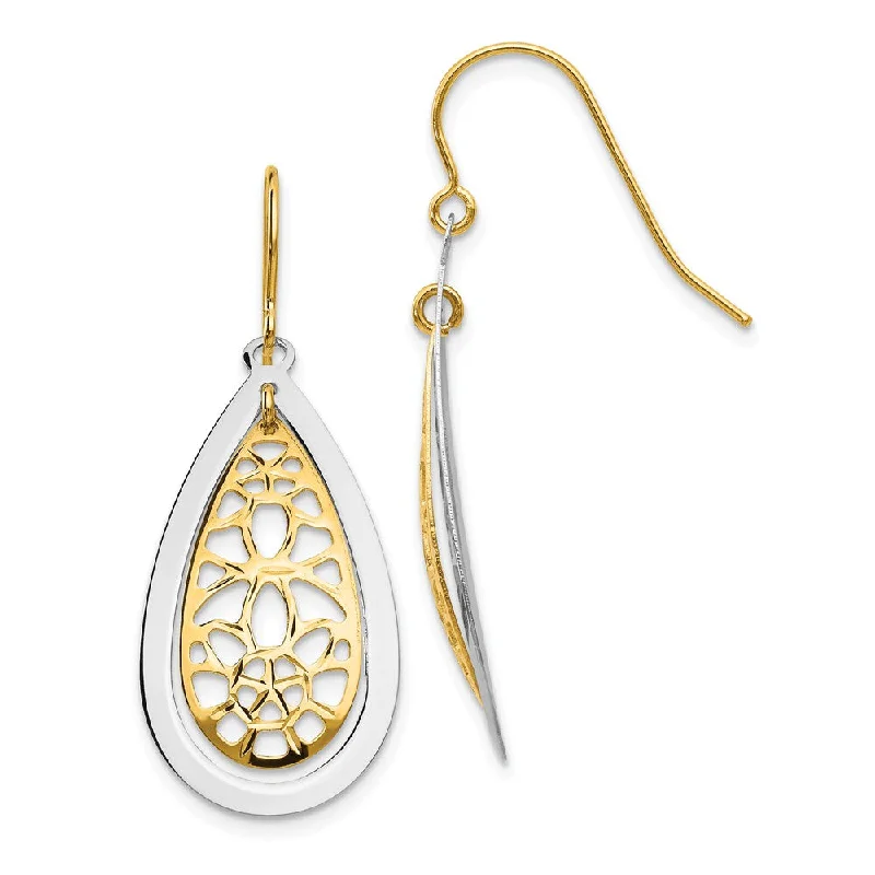 best everyday earrings for women -Two-Tone Double Teardrop Dangle Earrings in 14k Gold