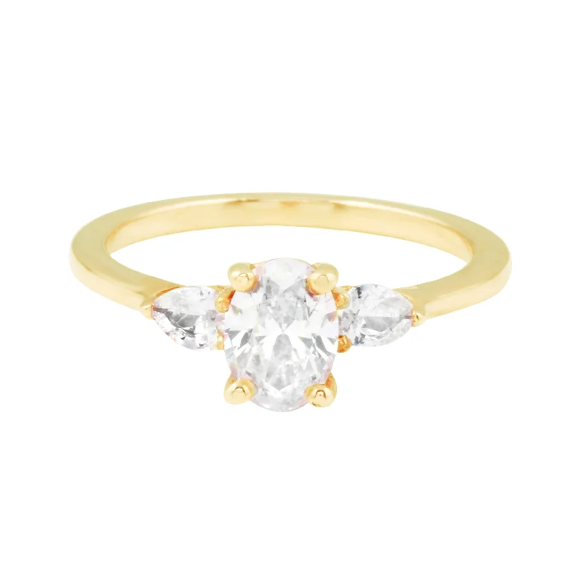 delicate pave engagement rings -Solitaire and Pear Side Diamond Engagement Ring