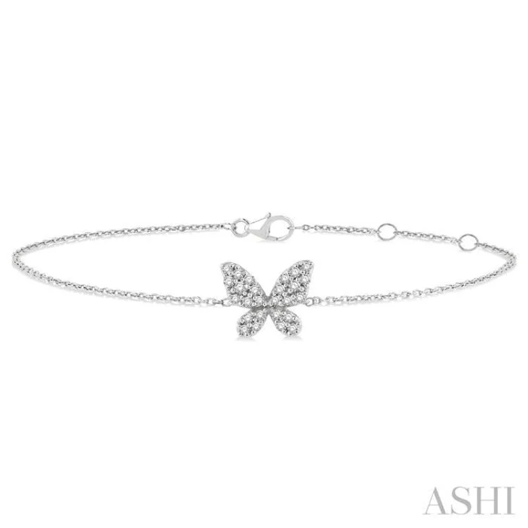 minimalist everyday bracelets for women -1/6 ctw Petite Butterfly Round Cut Diamond Fashion Bracelet in 10K White Gold