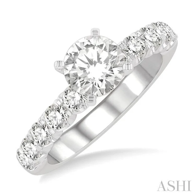 matching engagement rings -3/4 Ctw Round Cut Diamond Semi-Mount Engagement Ring in 14K White Gold