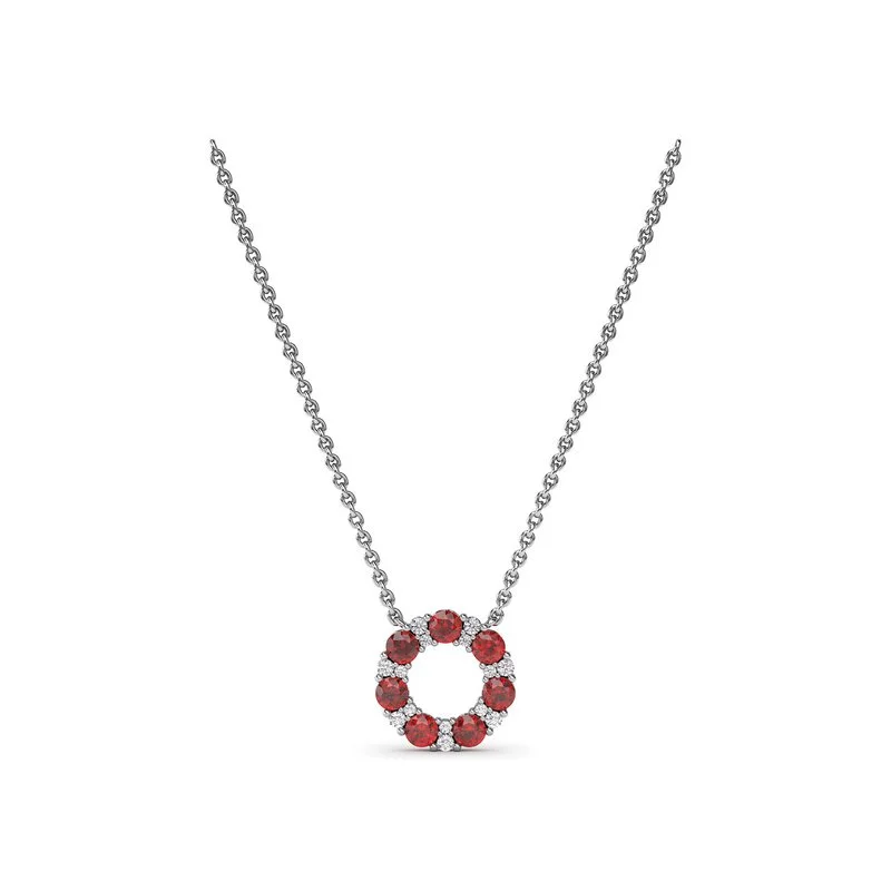 multi-stone necklaces for women -Shared Prong Ruby and Diamond Circle Necklace N1868R