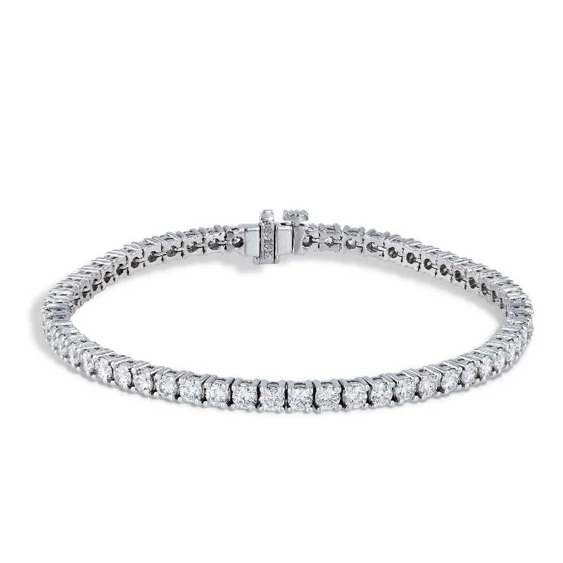 two-tone bracelets for women -Round Brilliant Diamond White Gold Tennis Bracelet